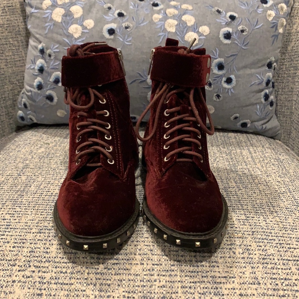 Vince Camuto burgundy velvet lace up boots